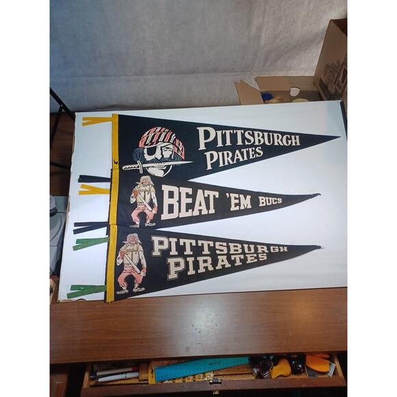 Vintage 1940s MLB Pittsburgh Pirates Baseball Pennant Collection Of 3 Rare Old - Picture 1 of 16